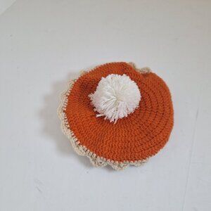 Hand made Orange and Tan Crocheted Hat with Puff